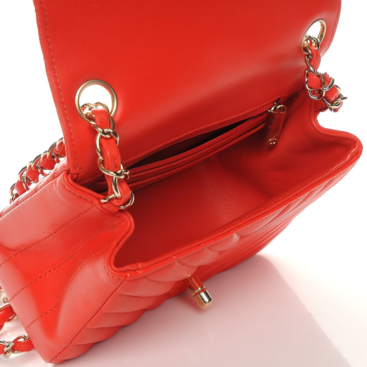 Lambskin Chevron Quilted Mini Square Flap Red