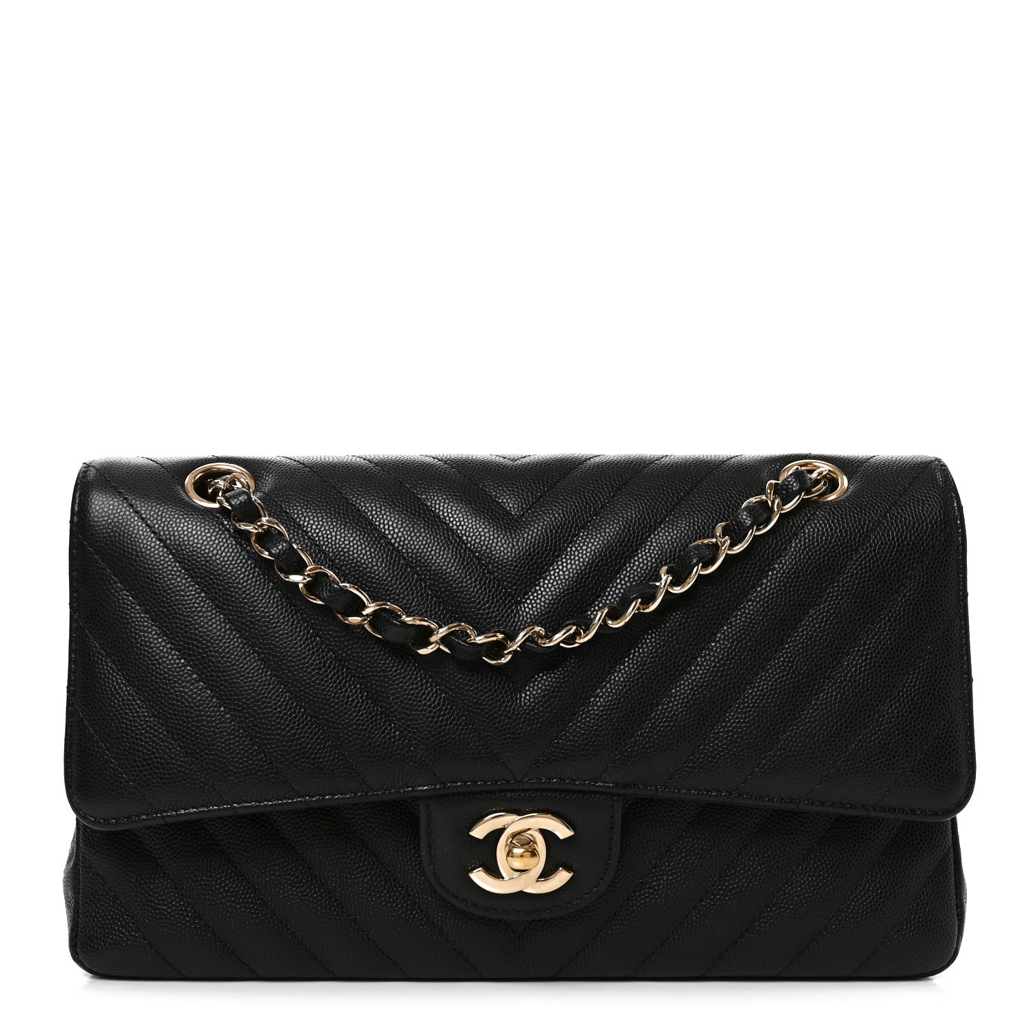 Chanel Caviar Chevron Quilted Medium Double Flap Black 1 of 11
