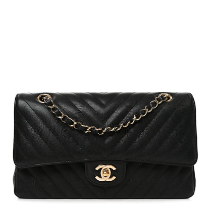 Chanel Caviar Chevron Quilted Medium Double Flap Black 1 of 11