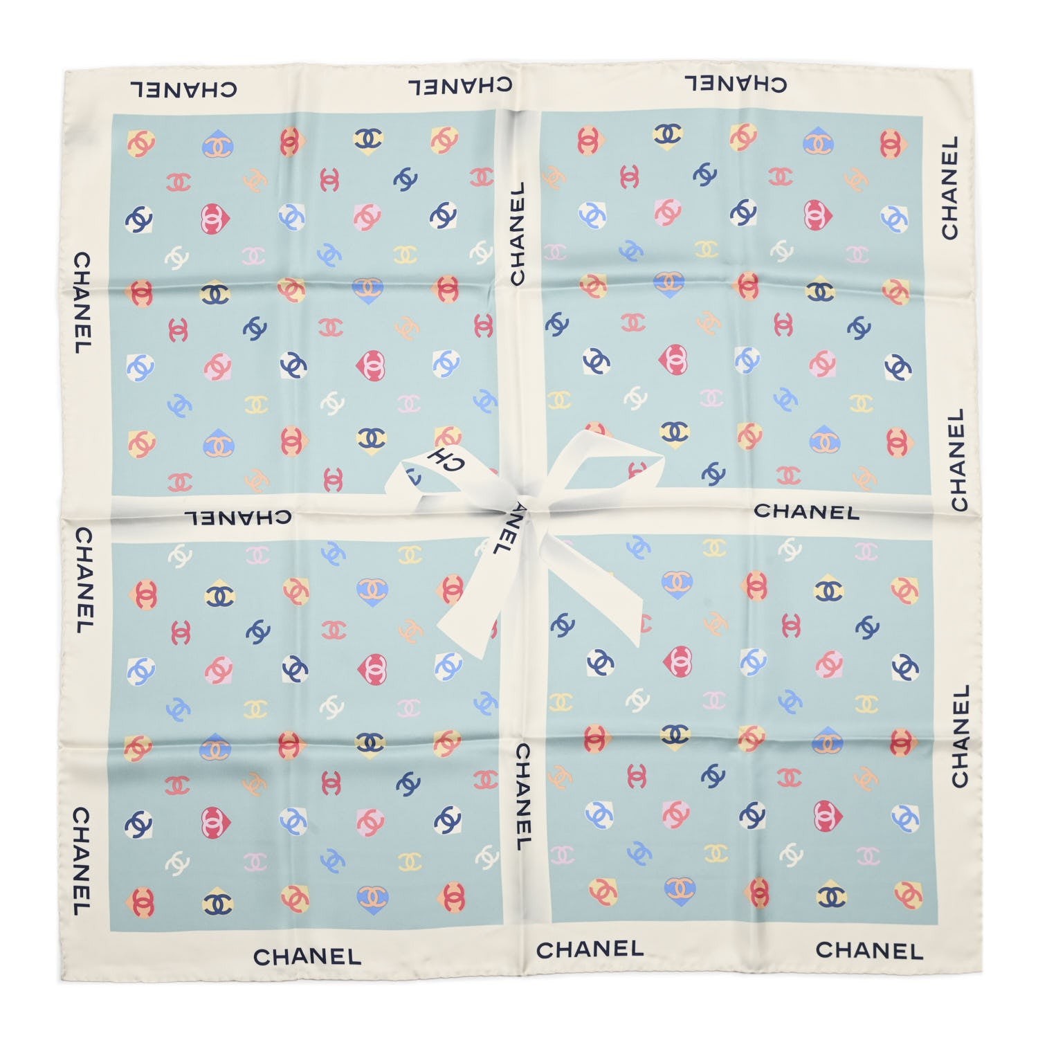 Chanel Silk Heart CC Square Scarf Light Blue Multicolor 1 of 3