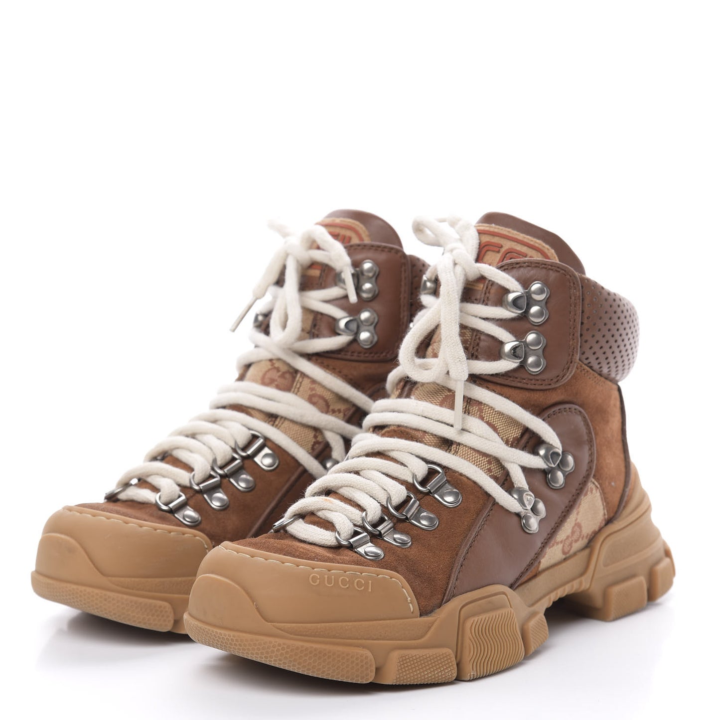 X SEGA Suede Calfskin GG Monogram Womens Flashtrek High-Top Sneakers 35 New Cuir Beige Ruggine