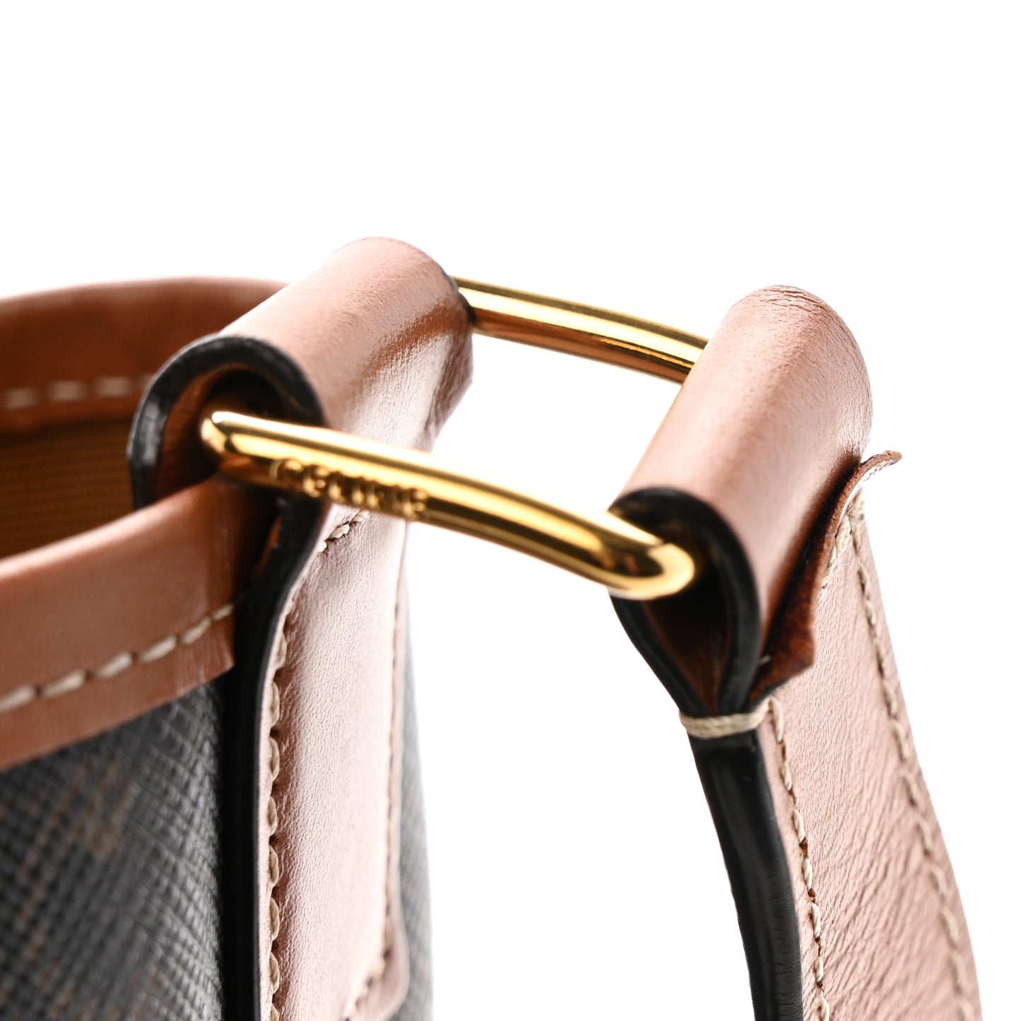 Triomphe Canvas Calfskin Small Bucket Bag Tan
