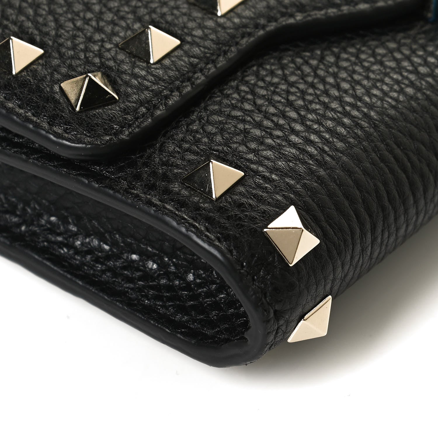 Valentino Garavani Pebbled Calfskin Rockstud Flip Lock Wallet On Chain Black 11 of 14