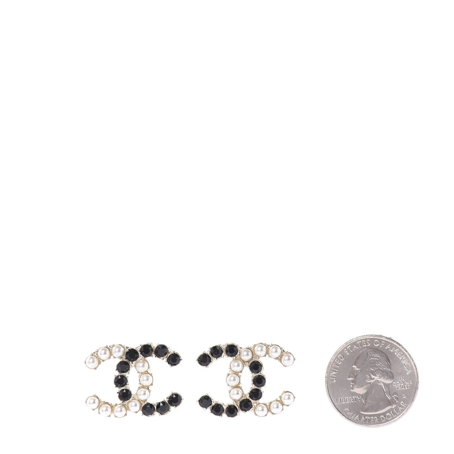 Resin Pearl CC Dazzling Domino Earrings Gold Black