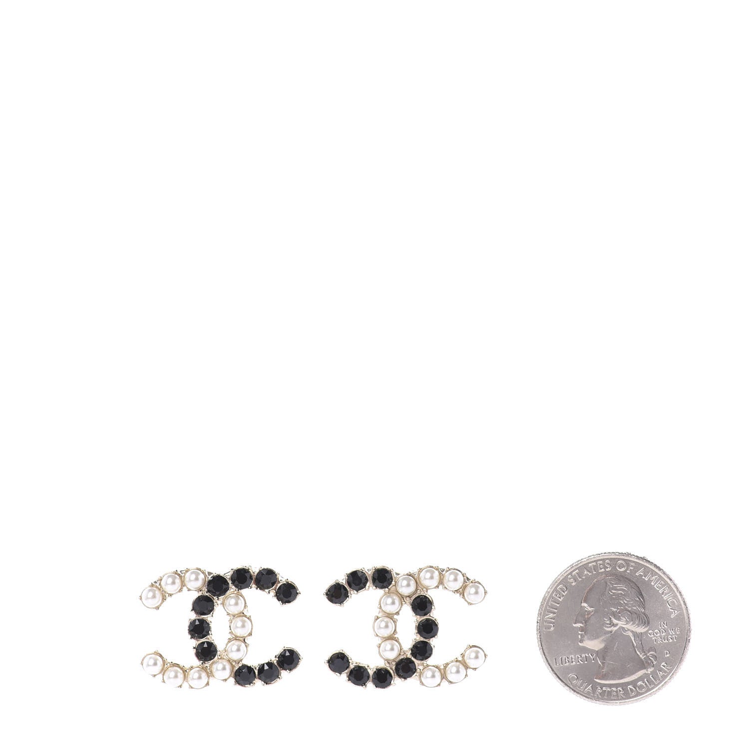 Chanel Resin Pearl CC Dazzling Domino Earrings Gold Black 2 of 5