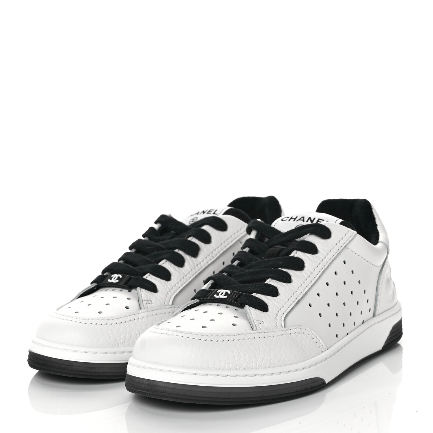 Grained Calfskin Fabric Womens Logo Sneakers 35.5 White Black