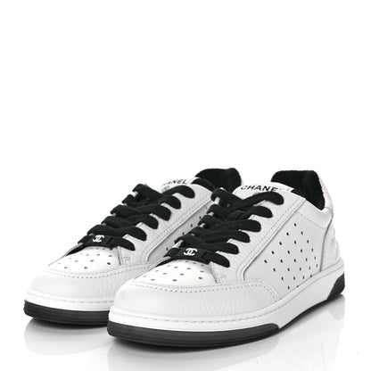 Chanel Grained Calfskin Fabric Womens Logo Sneakers 35.5 White Black 3 of 9