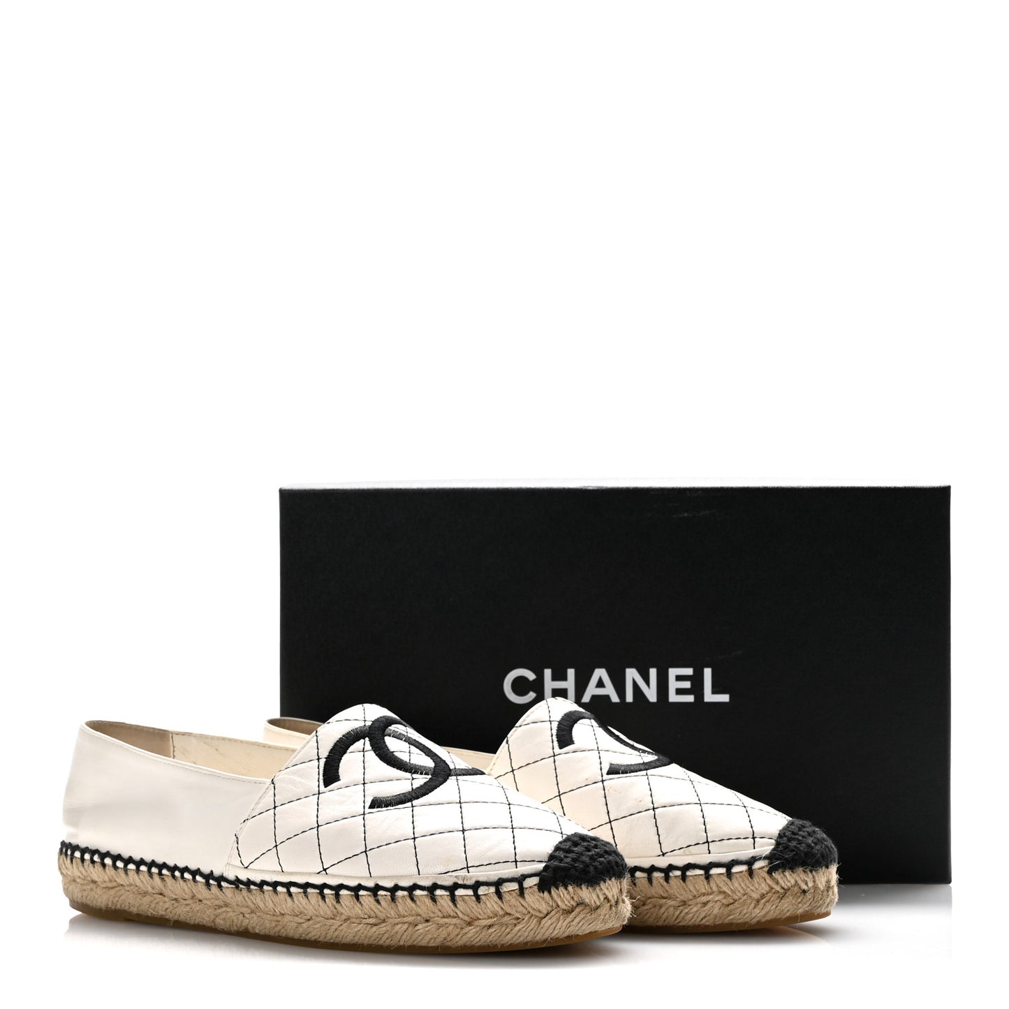 Lambskin Stitched CC Espadrilles 39 White Black