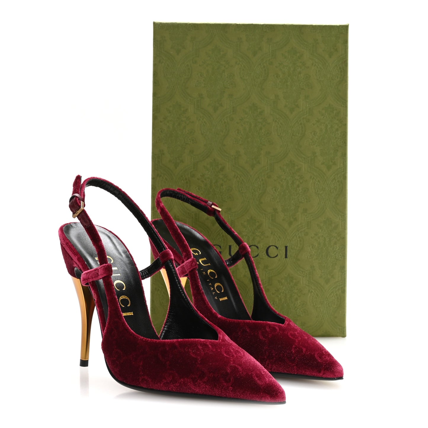 Velvet GG Monogram Slingback 115mm Pumps 38.5 Red Grape