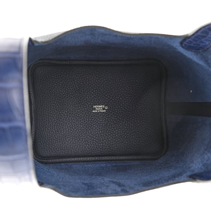 Hermes Taurillon Clemence Matte Alligator Picotin Lock Touch 18 PM Bleu Nuit Bleu Saphire 5 of 9