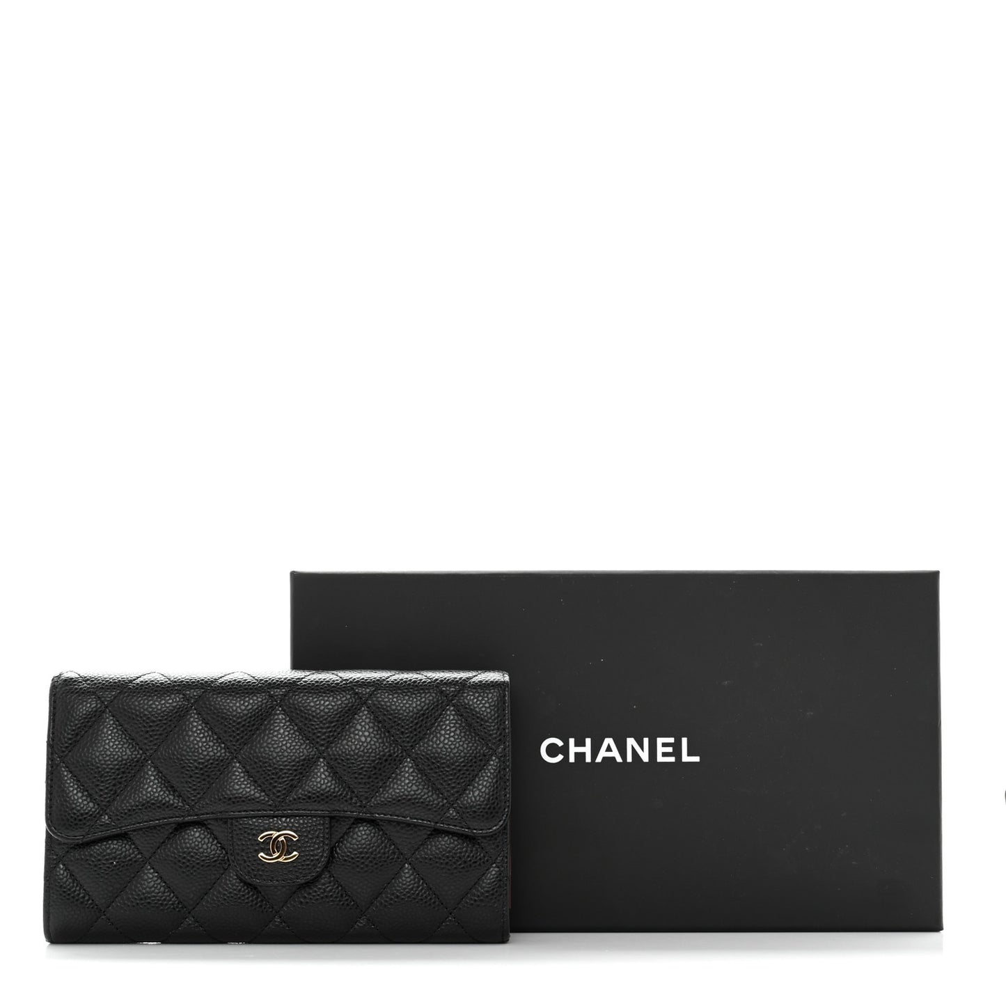 Caviar Quilted Long Flap Wallet Black