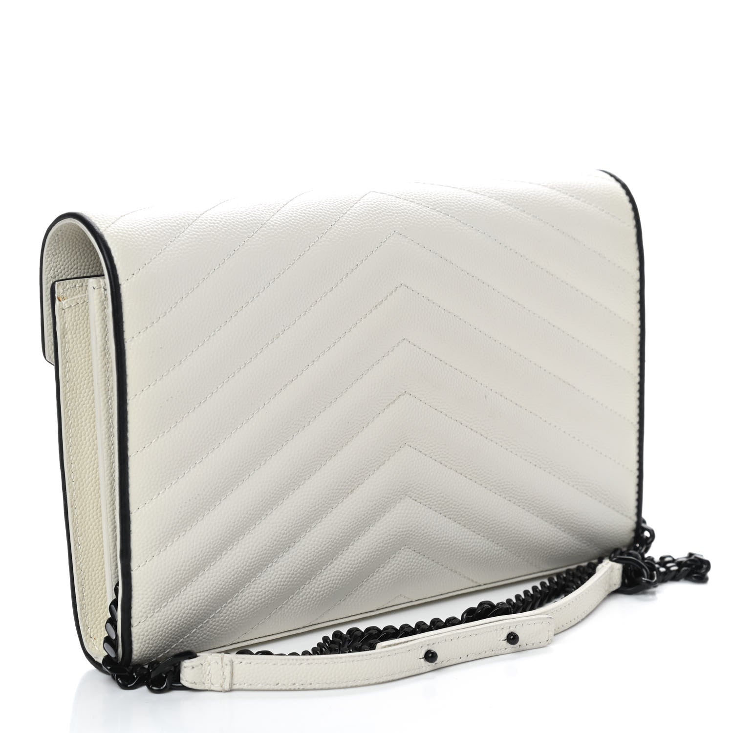 Saint Laurent Grain De Poudre Matelasse Monogram Chain Wallet White Black 3 of 11