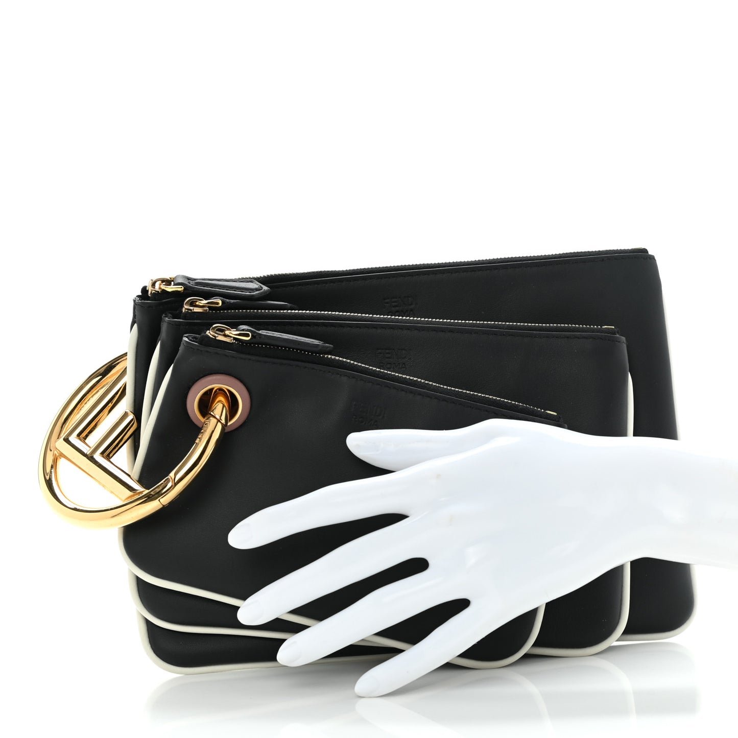 Vitello Century Opaco F is Fendi Bi-Color Triplette Pouch Set Black