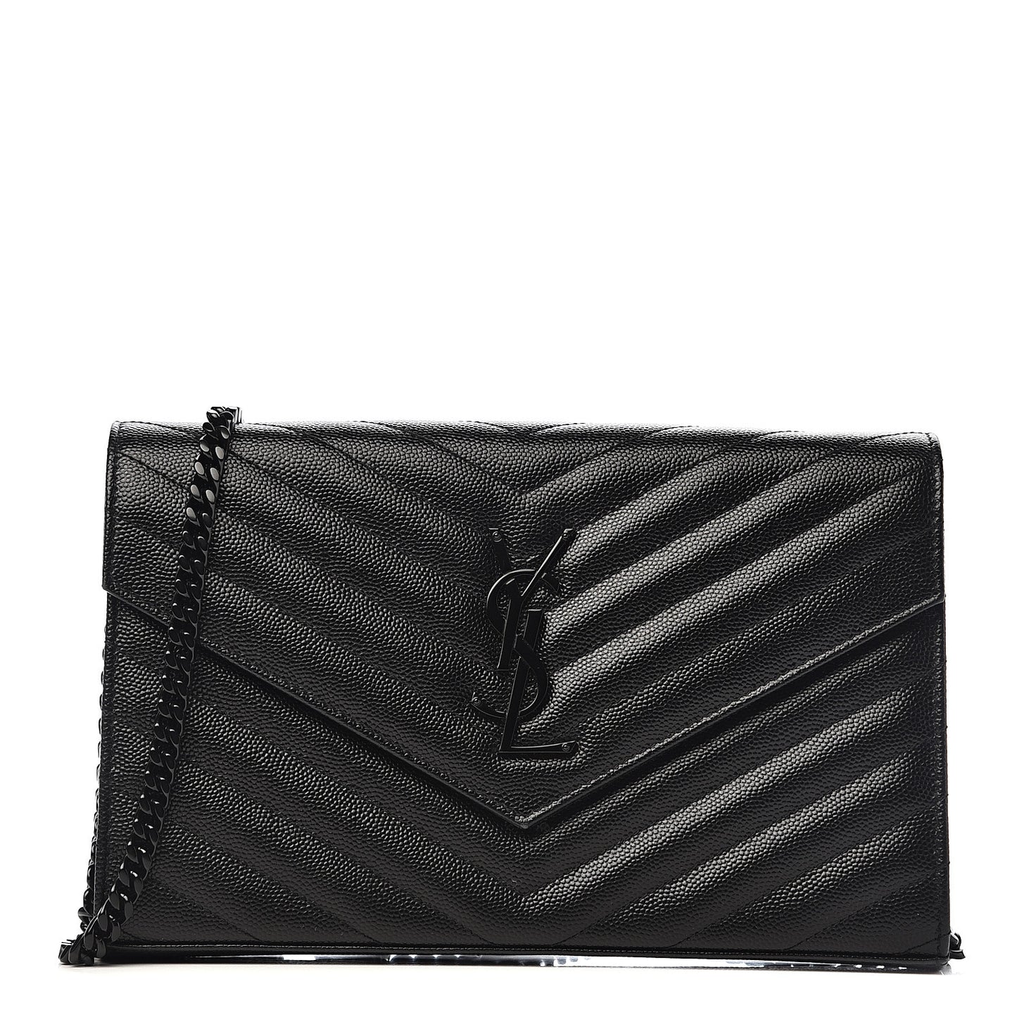 Grain De Poudre Matelasse Chevron Monogram Chain Wallet Black