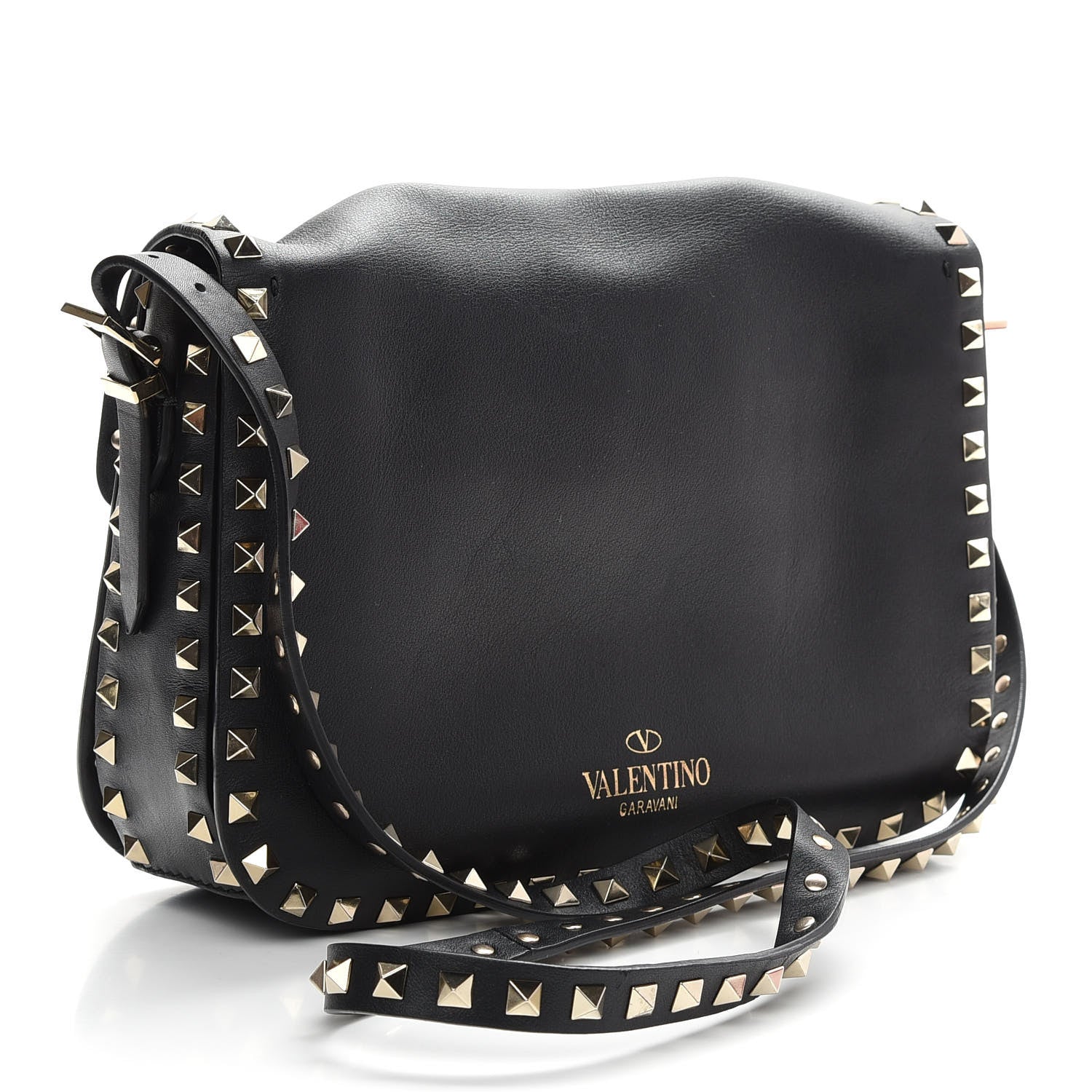 Valentino Garavani Vitello Medium Rockstud Flap Saddle Bag Black 3 of 10