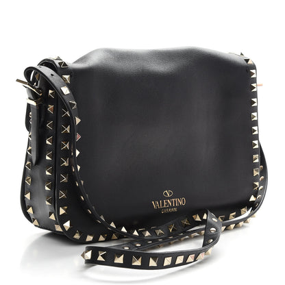Valentino Garavani Vitello Medium Rockstud Flap Saddle Bag Black 3 of 10
