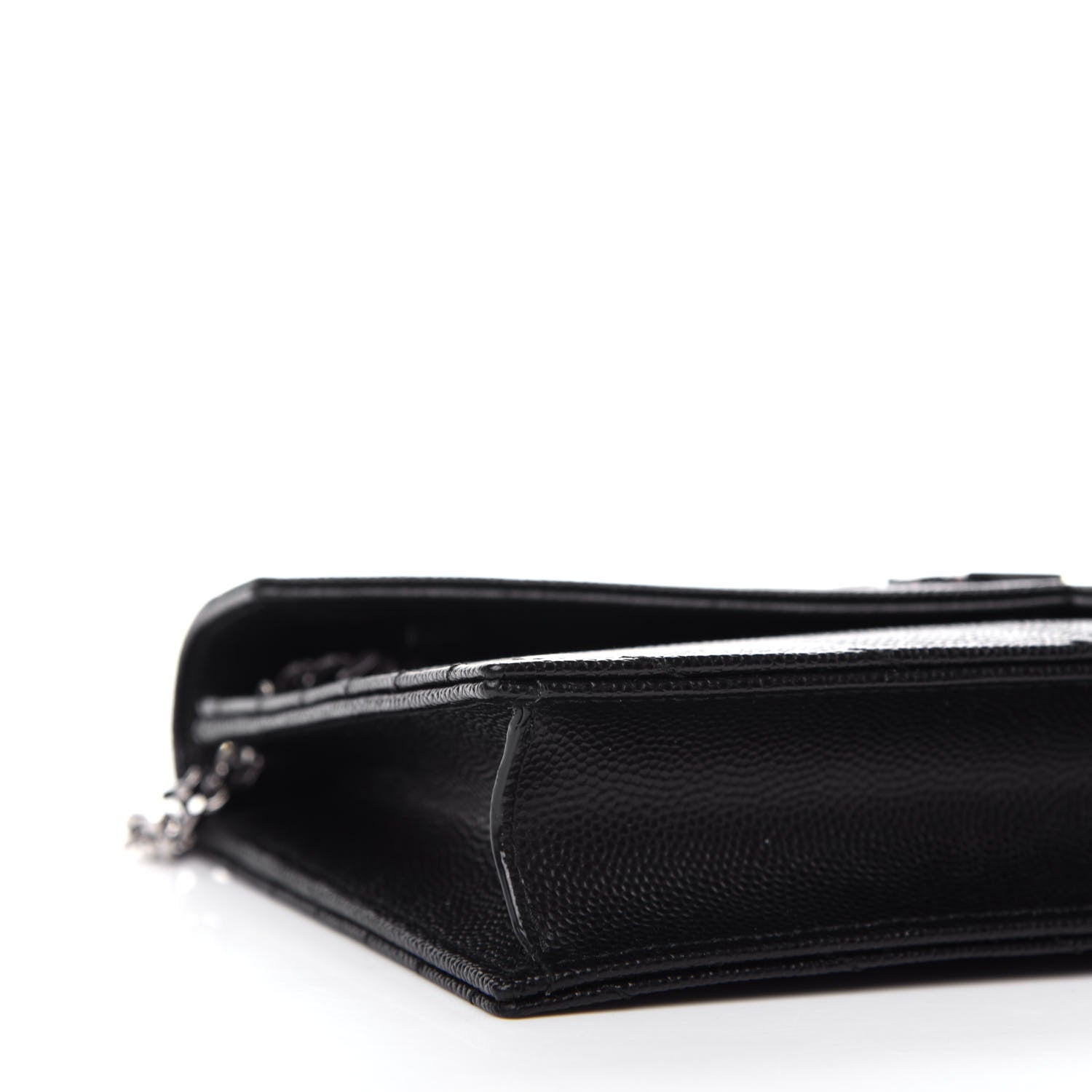 Saint Laurent Grain De Poudre Matelasse Chevron Monogram Envelope Chain Wallet Black 7 of 10