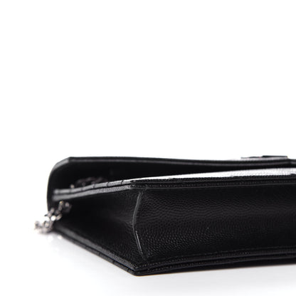 Saint Laurent Grain De Poudre Matelasse Chevron Monogram Envelope Chain Wallet Black 7 of 10