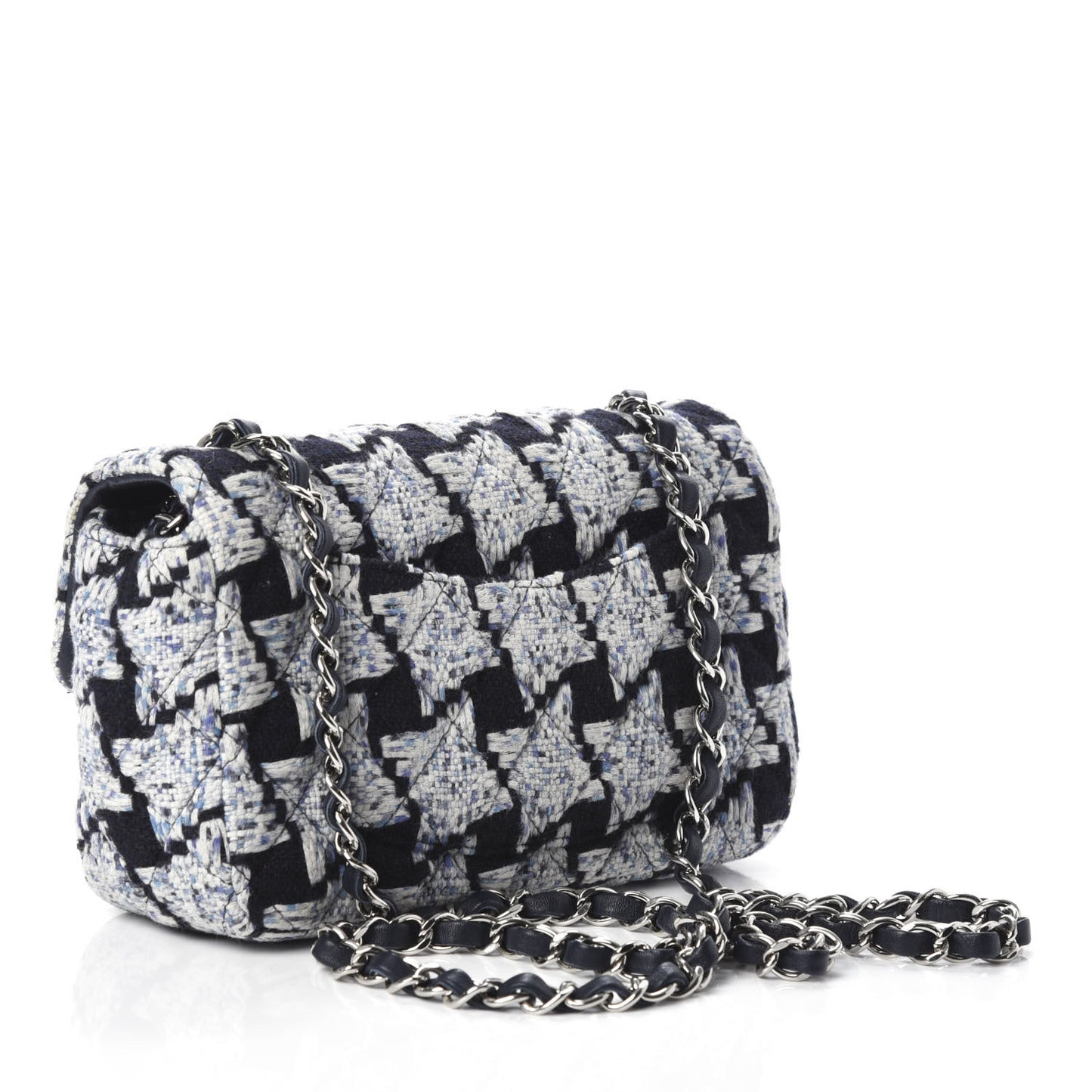 Tweed Quilted Mini Rectangular Flap Black White Light Blue