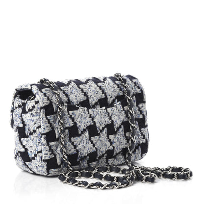 Chanel Tweed Quilted Mini Rectangular Flap Black White Light Blue 3 of 9