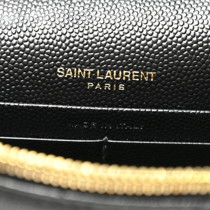 Saint Laurent Grain De Poudre Matelasse Chevron Monogram Envelope Chain Wallet Black 6 of 11