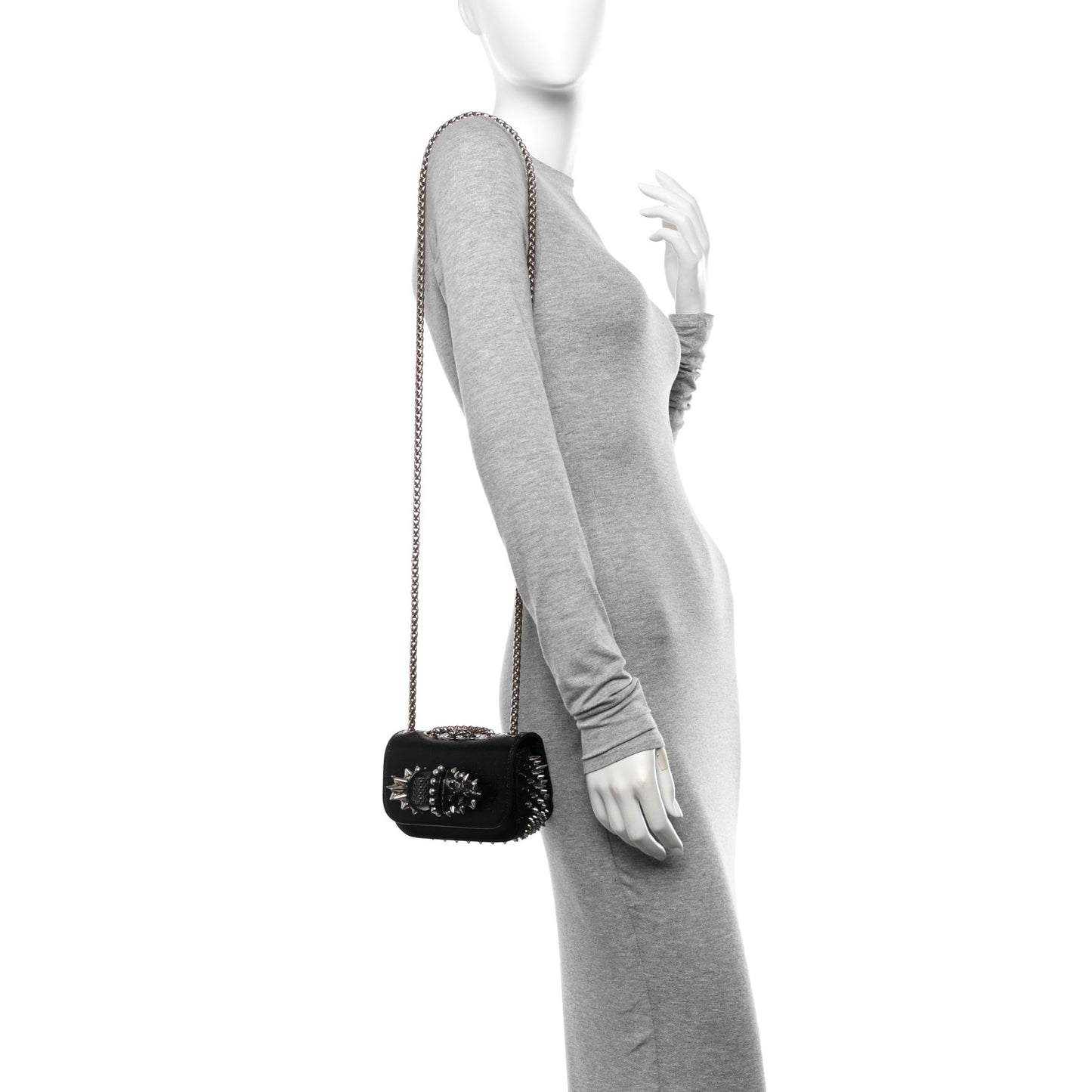 Jurassic Calfskin Spikes Sweety Charity NV Crossbody Bag Black Silver