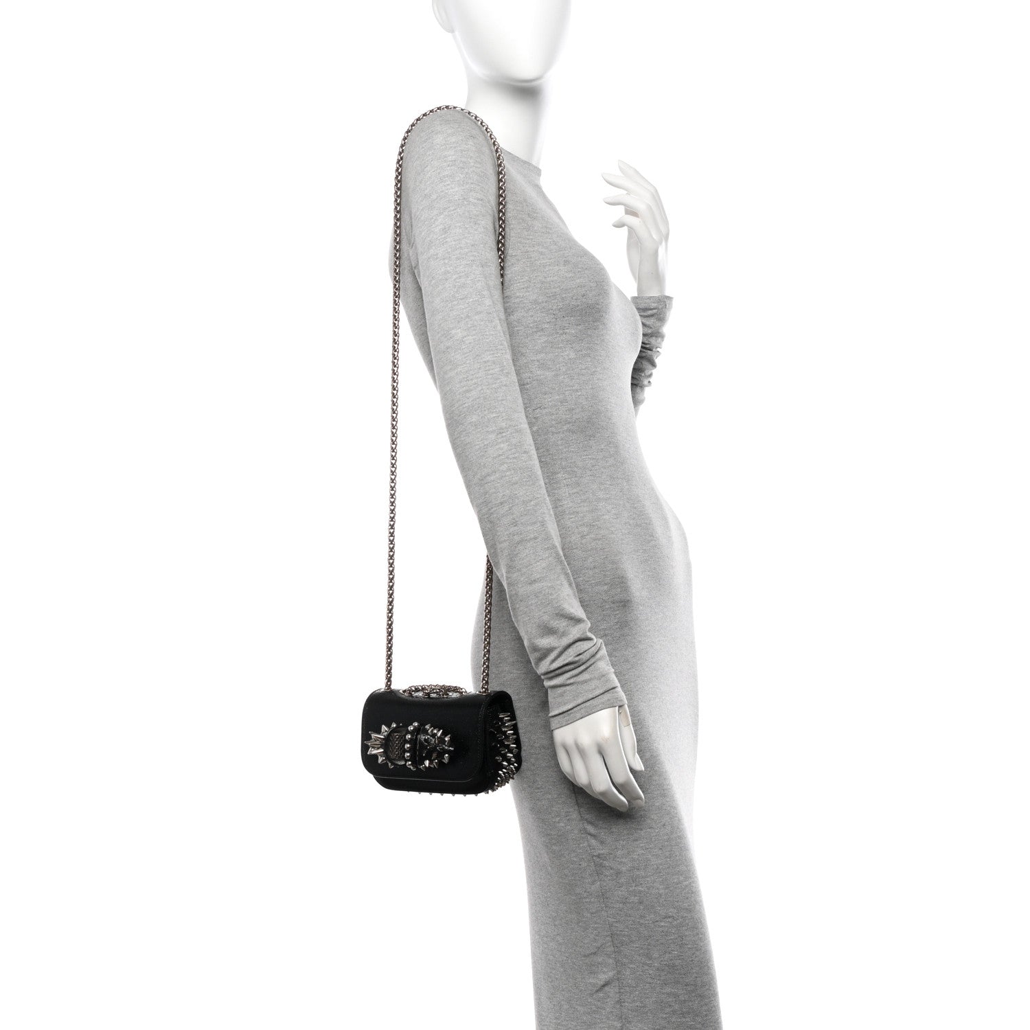 Christian Louboutin Jurassic Calfskin Spikes Sweety Charity NV Crossbody Bag Black Silver 2 of 9