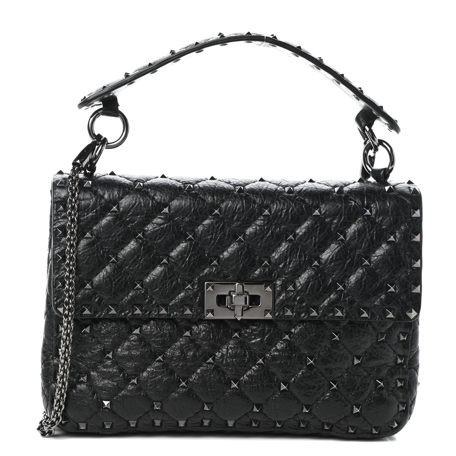 Valentino Garavani Craquele Nappa Medium Rockstud Spike Shoulder Bag Black 1 of 10