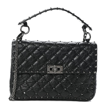 Valentino Garavani Craquele Nappa Medium Rockstud Spike Shoulder Bag Black 1 of 10