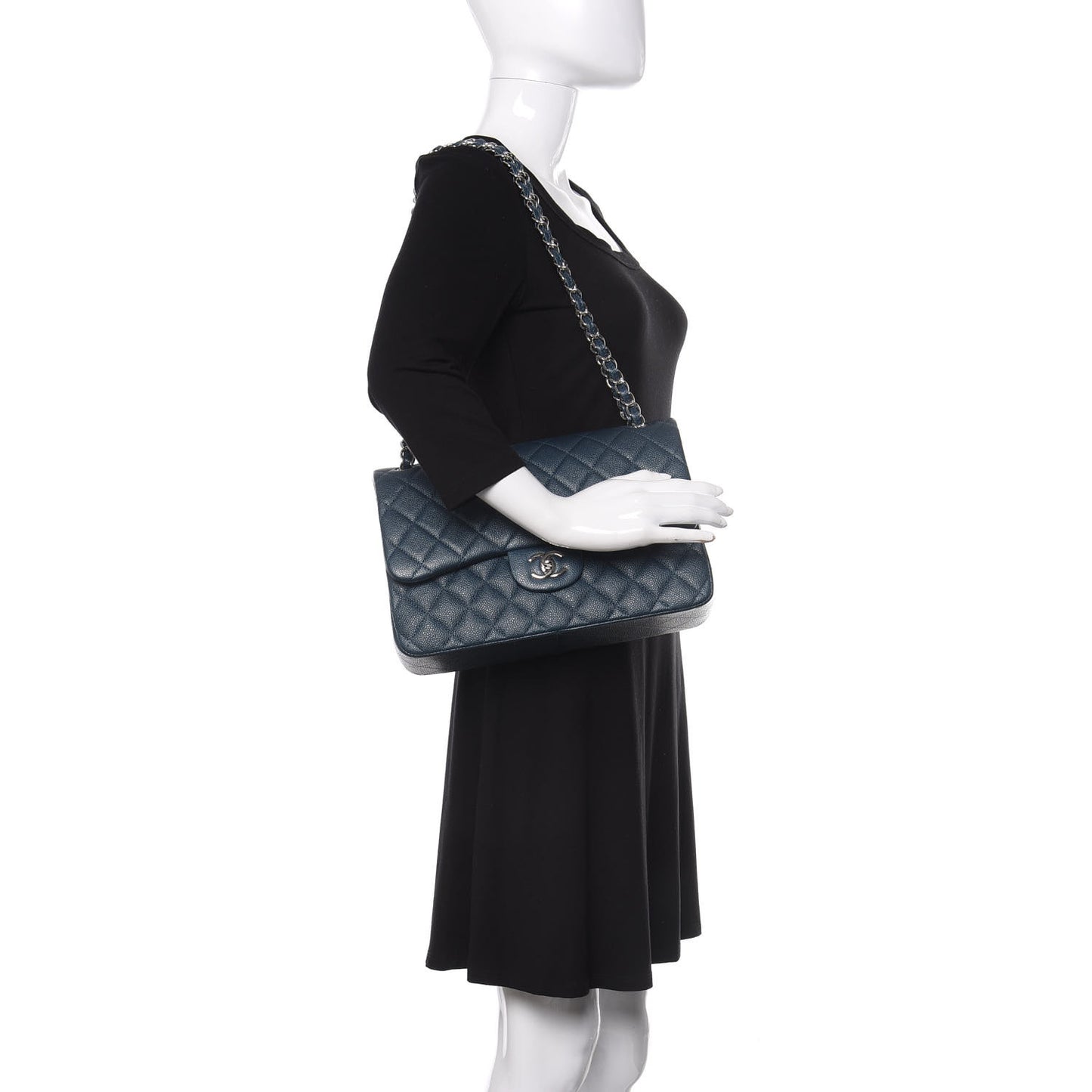 Metallic Caviar Jumbo Double Flap Blue