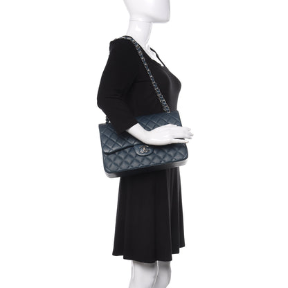 Chanel Metallic Caviar Jumbo Double Flap Blue 2 of 11