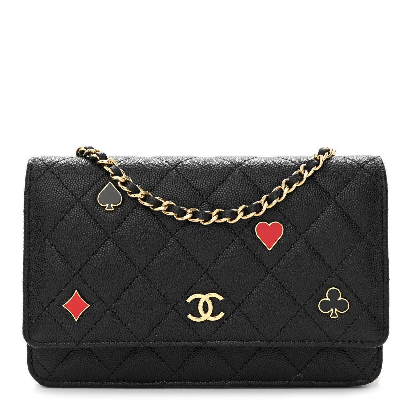 Caviar Quilted Enamel Coco Casino Wallet On Chain WOC Black