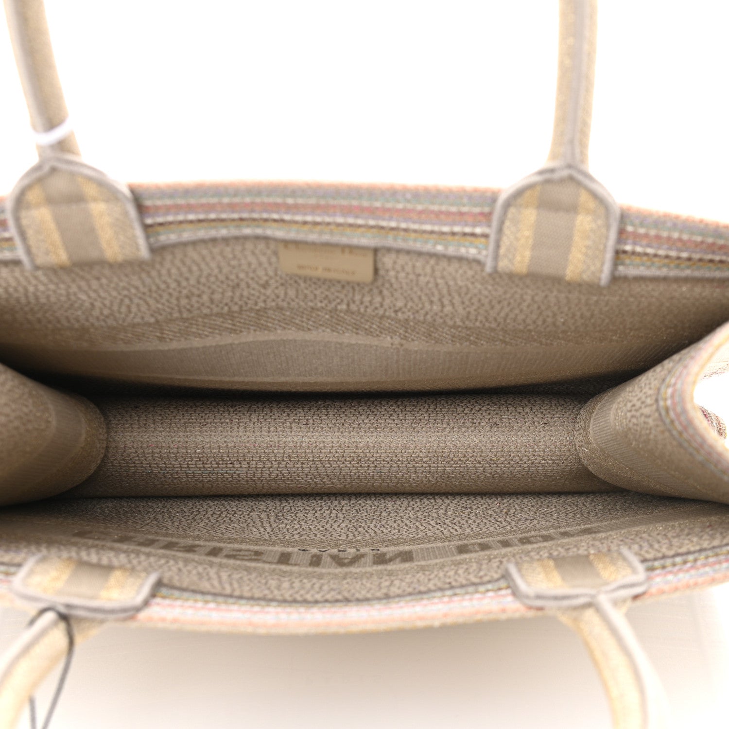 Christian Dior Canvas Embroidered Medium Stripes Book Tote Beige Multicolor 6 of 10