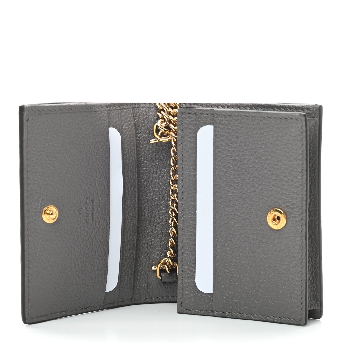Grainy Calfskin Zumi Chain Card Case Wallet Dusty Grey