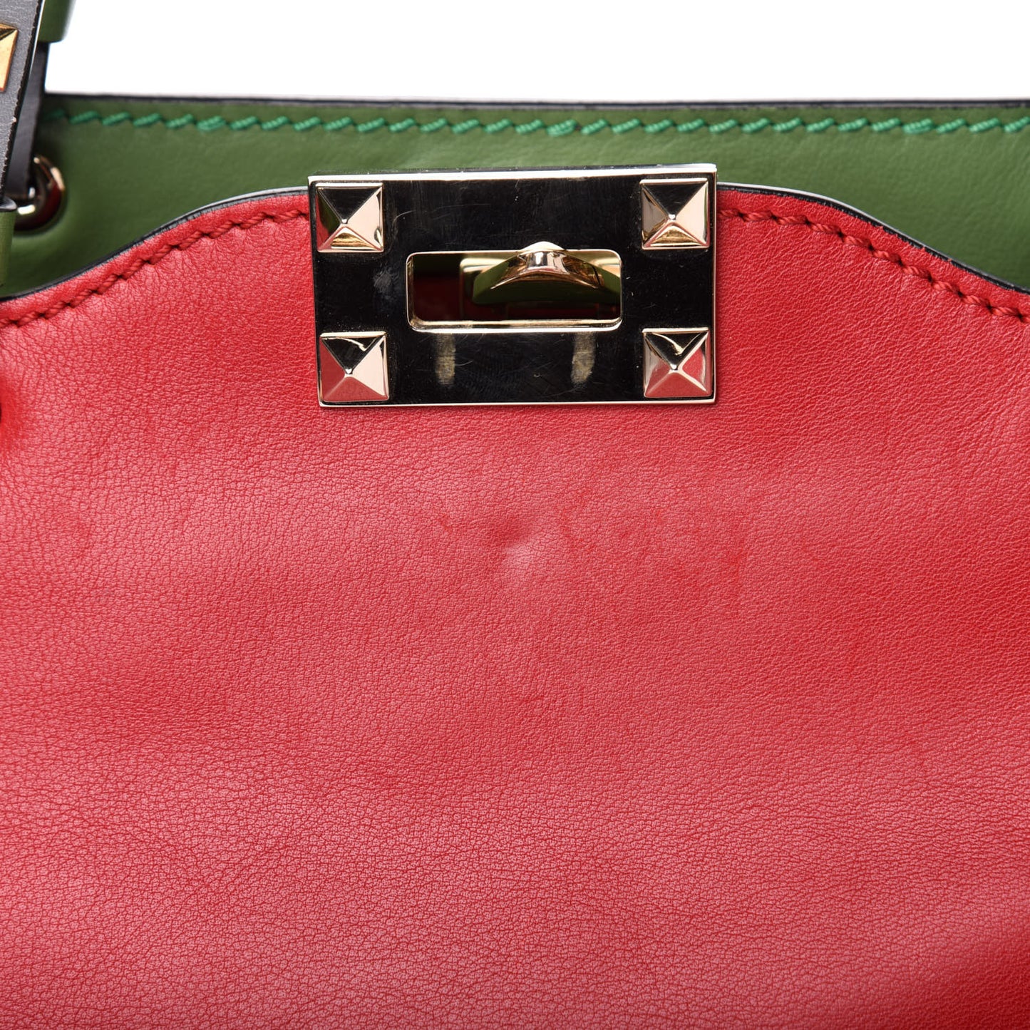 Vitello Colorblock Small Rockstud Tote Deep Rose Clover Grey Scarlet