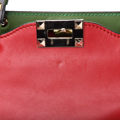 Valentino Garavani Vitello Colorblock Small Rockstud Tote Deep Rose Clover Grey Scarlet 17 of 18