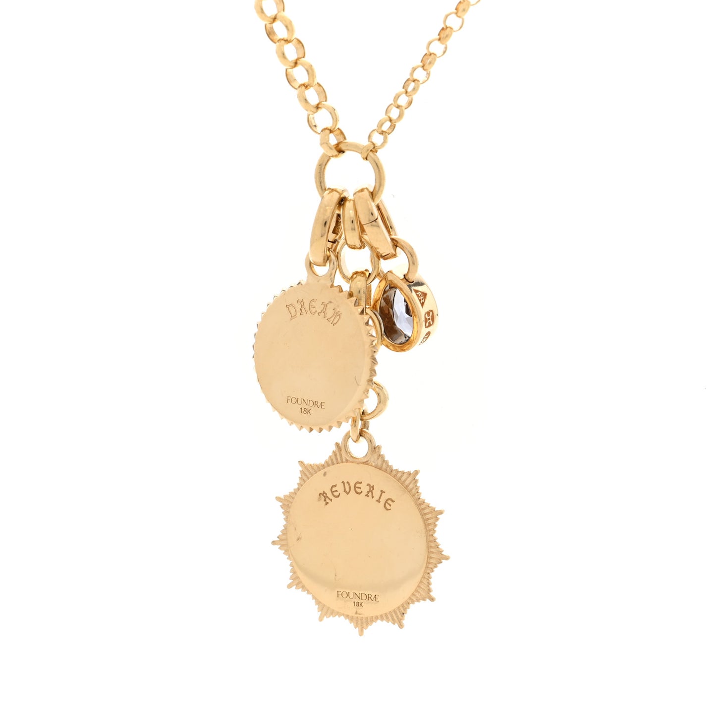 18K Yellow Gold Diamond Violet Spinel Dream Reverie Medallion Mixed Belcher Extended Necklace