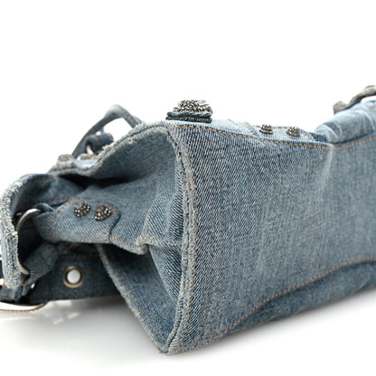 Balenciaga Washed Frayed Denim Crystal Neo Cagole Handbag XS Blue 10 of 11