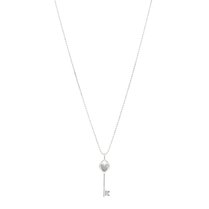 Tiffany Sterling Silver Diamond Heart Key Pendant Necklace 1 of 6