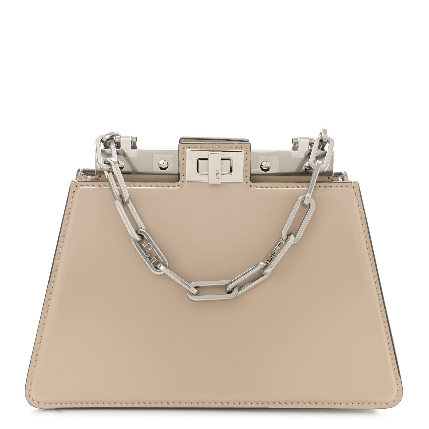 Fendi Patent Petite Peekaboo Cut Beige Amid 1 of 14