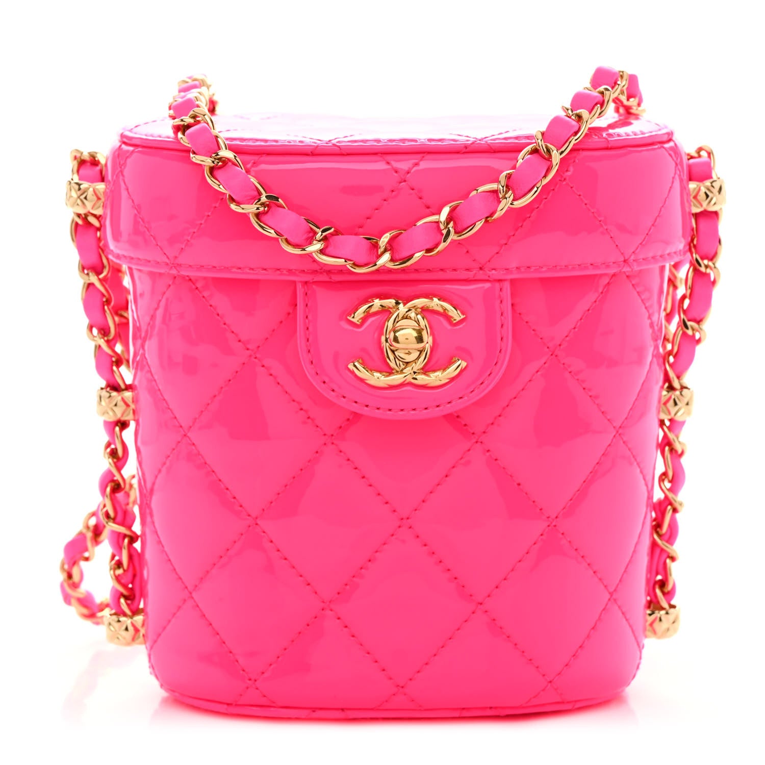 Chanel Patent Quilted CC Vani-Tea Case With Chain Neon Pink 1 of 9