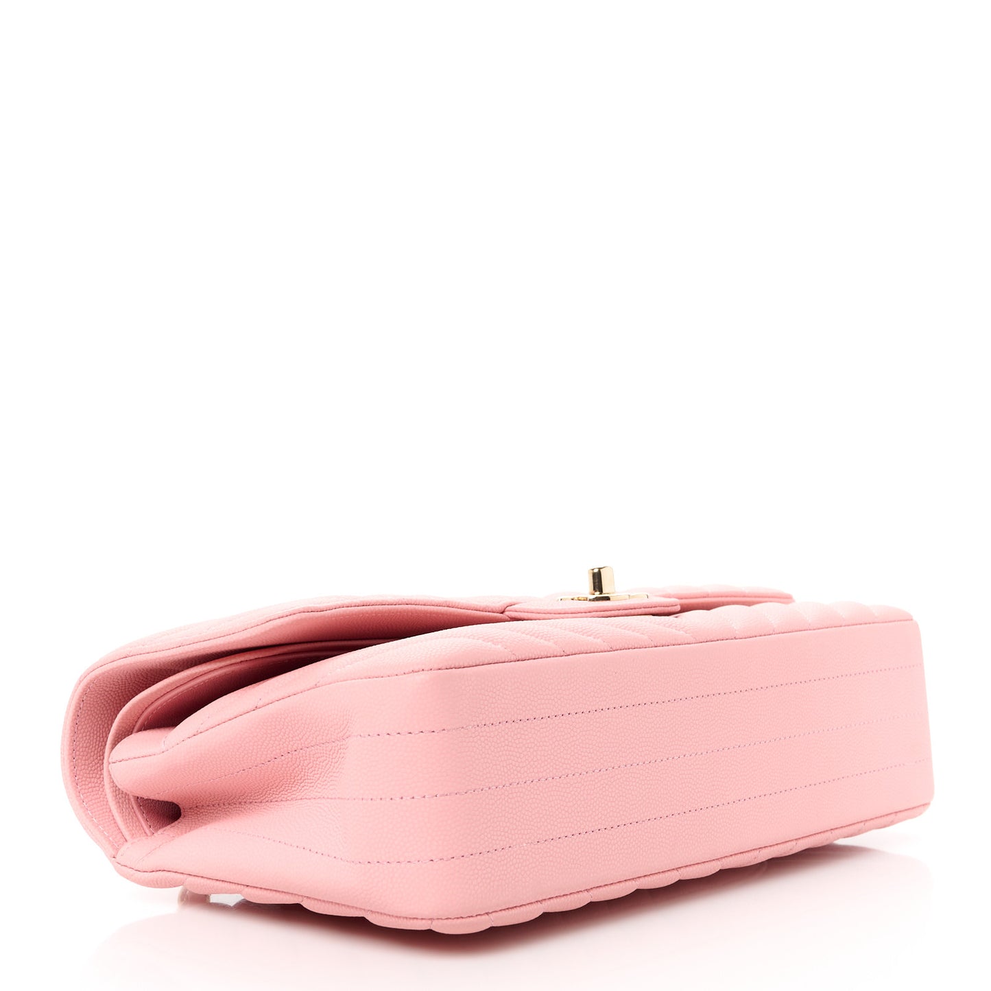 Caviar Flat Chevron Quilted Medium Double Flap Pink