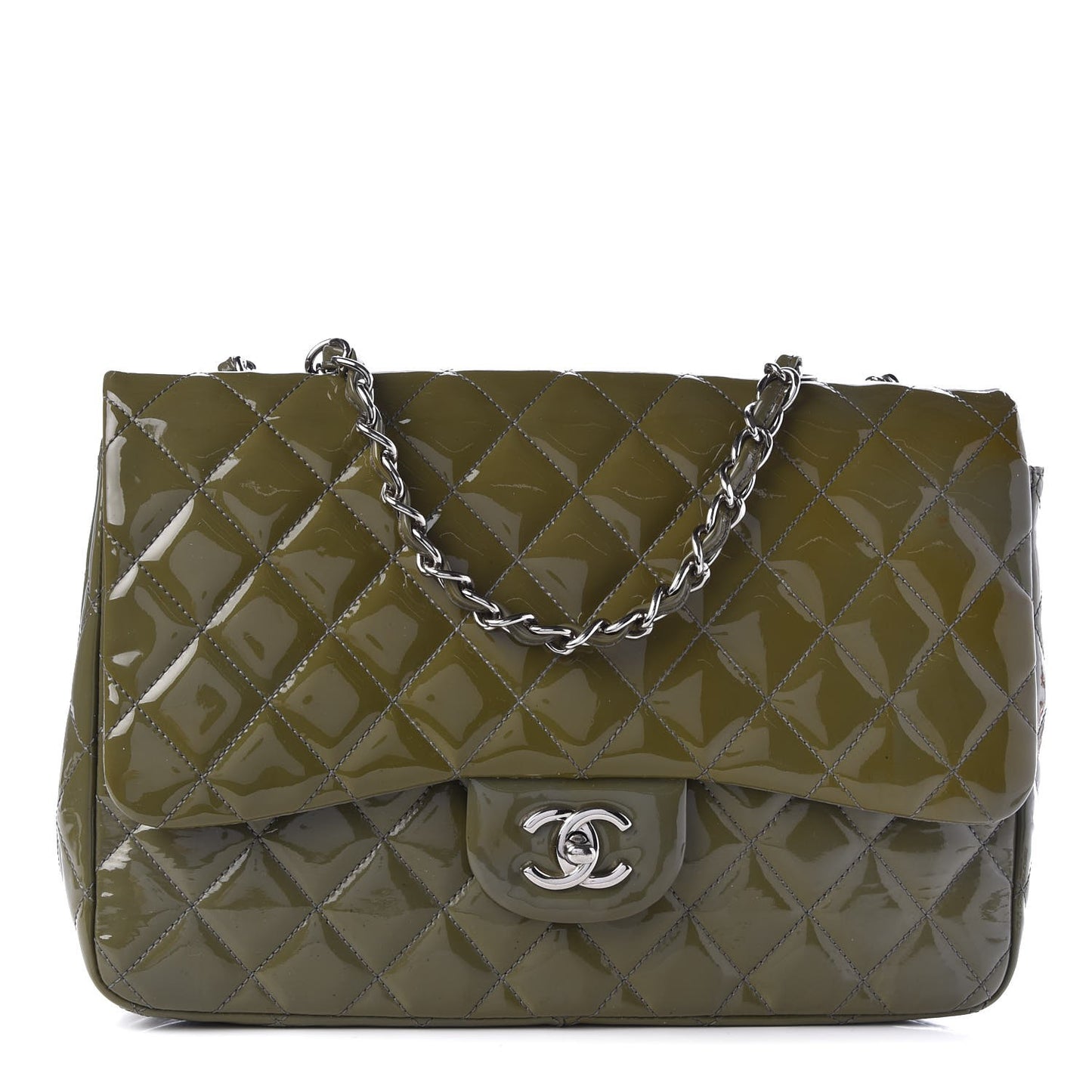 Patent Quilted Jumbo Single Flap Green
