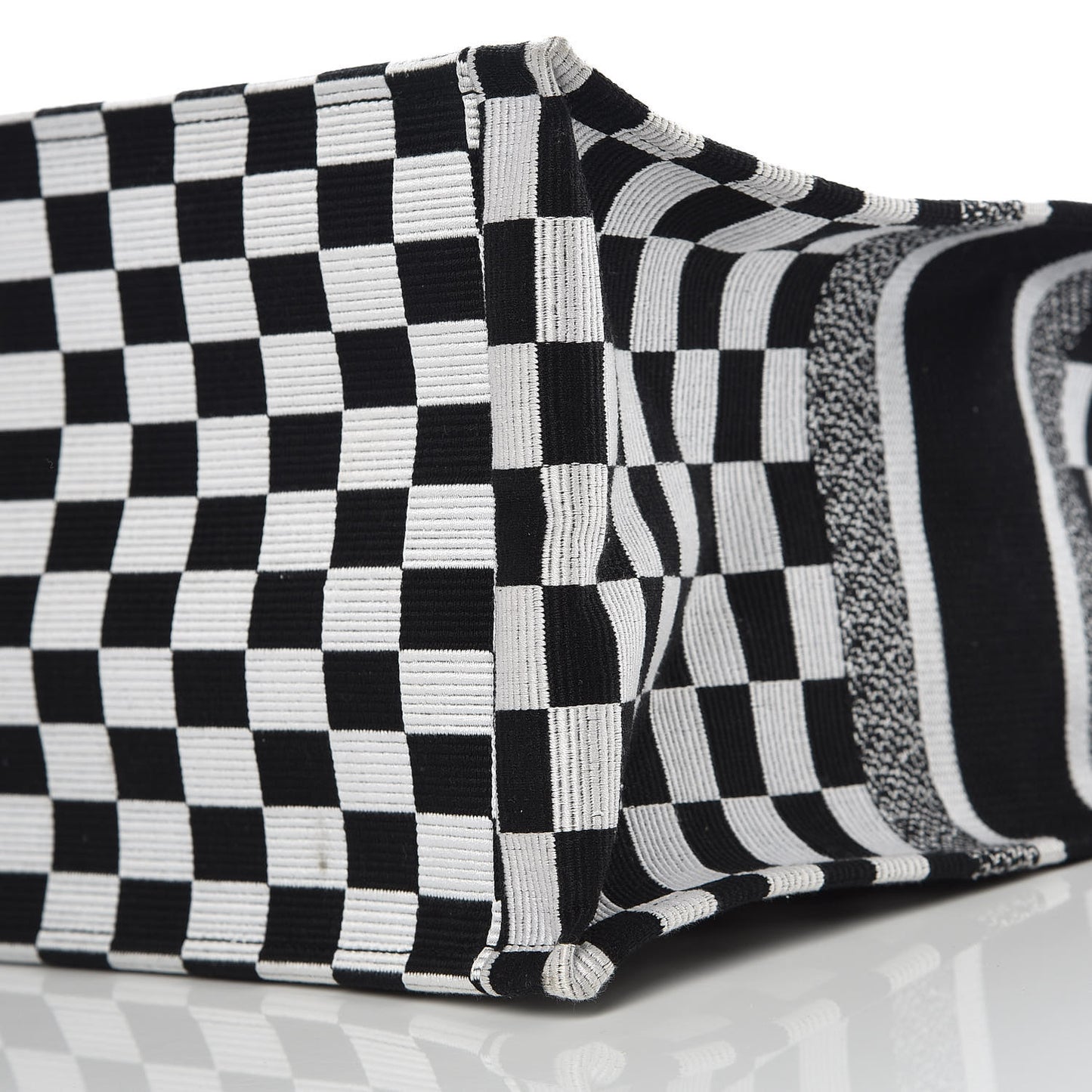 Canvas Embroidered Checkered Book Tote Black White