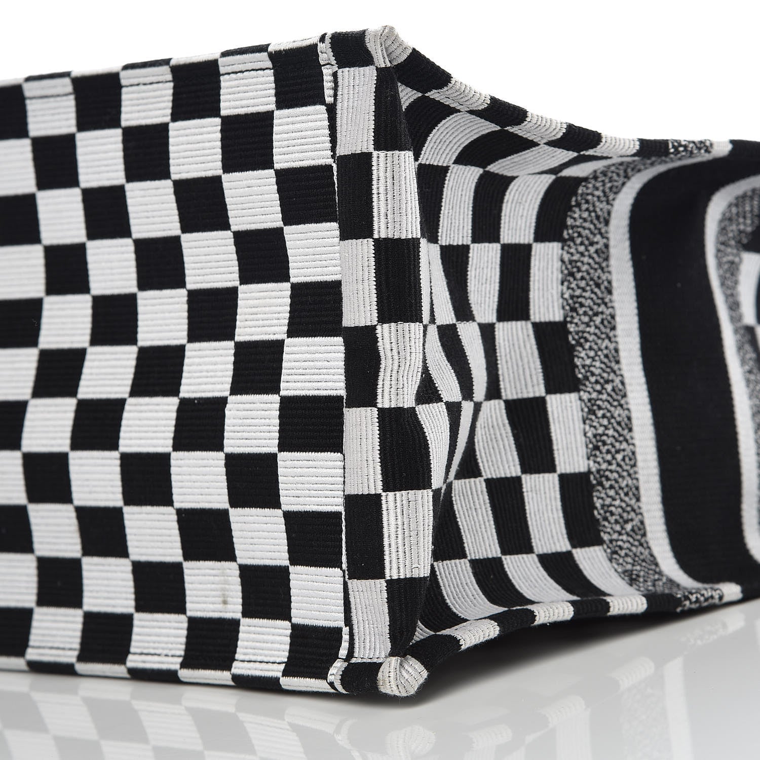 Christian Dior Canvas Embroidered Checkered Book Tote Black White 9 of 9