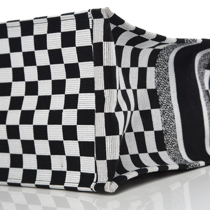 Christian Dior Canvas Embroidered Checkered Book Tote Black White 9 of 9