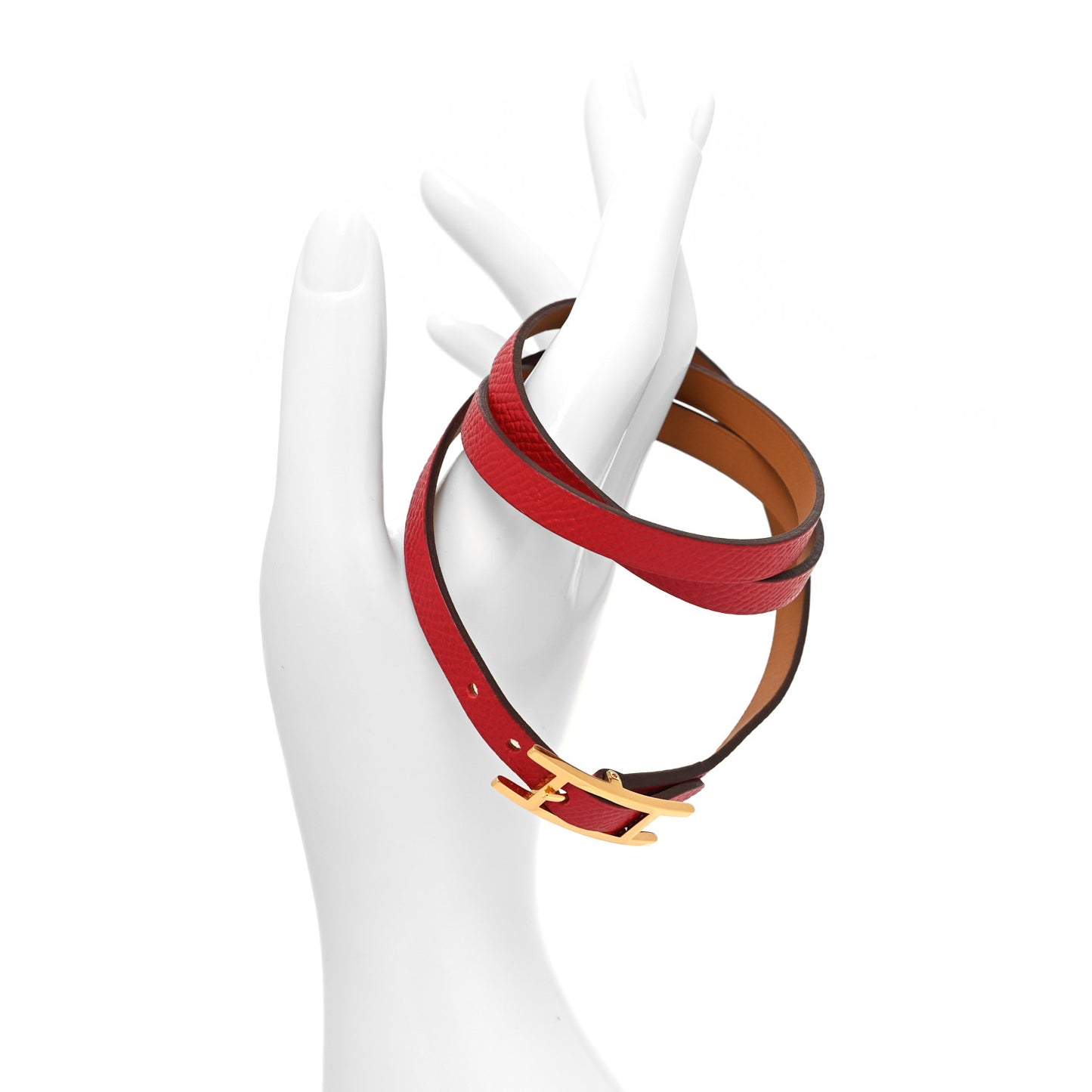 Epsom Hapi 3 MM Triple Tour Wrap Bracelet Rouge Cassaque