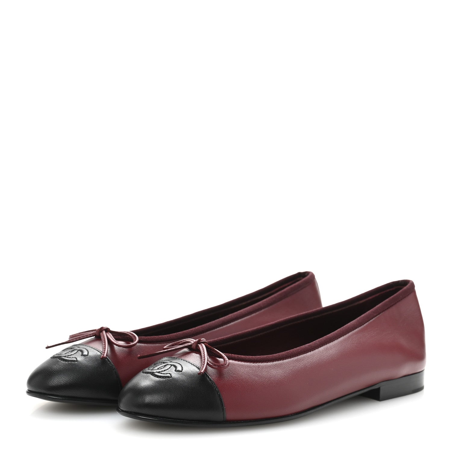 Chanel Lambskin Cap Toe CC Ballerina Flats 39 Burgundy Black 4 of 10