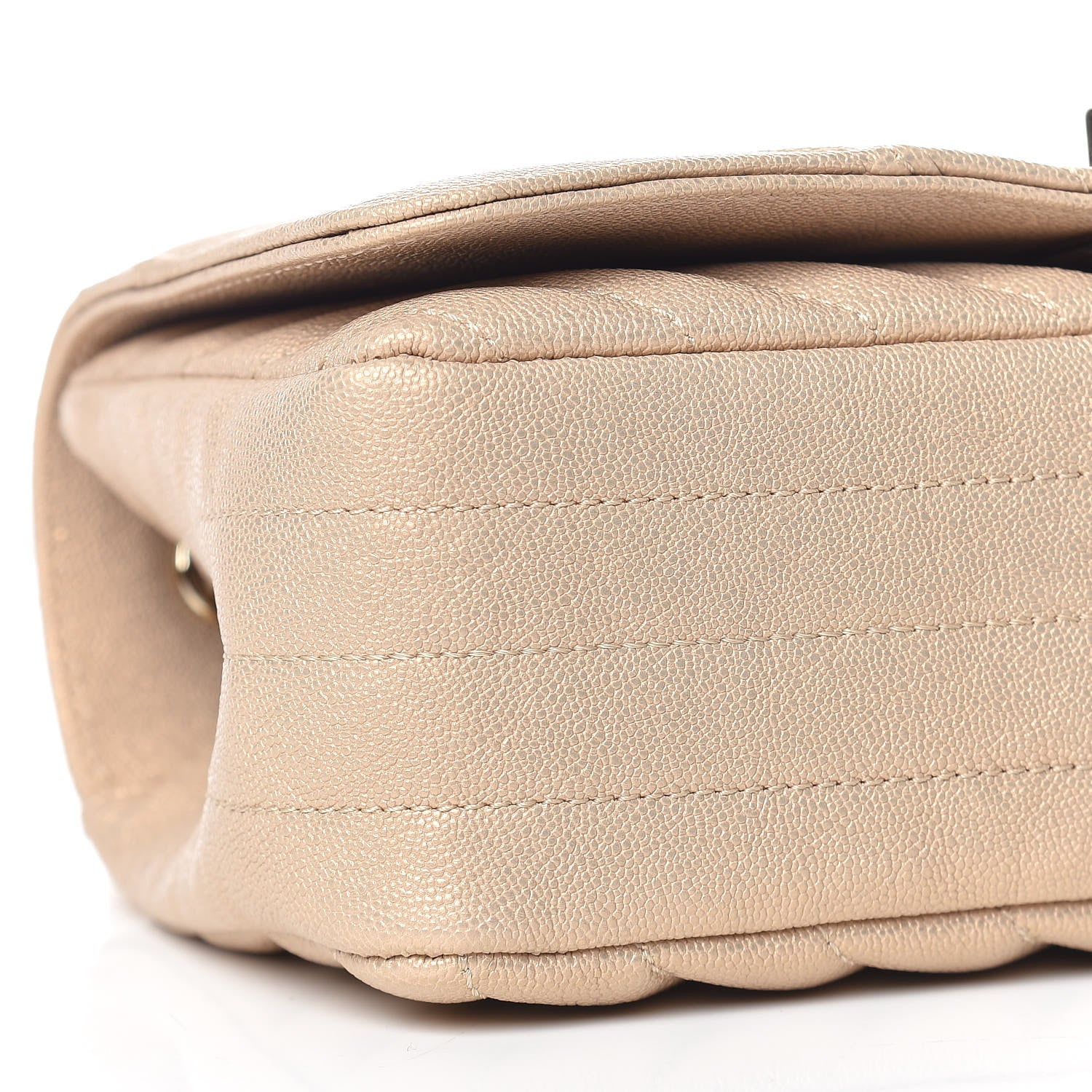 Chanel Metallic Caviar Chevron Quilted Mini Statement Flap Beige 6 of 12