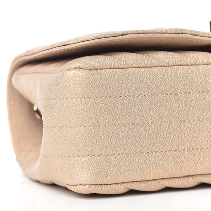 Chanel Metallic Caviar Chevron Quilted Mini Statement Flap Beige 6 of 12